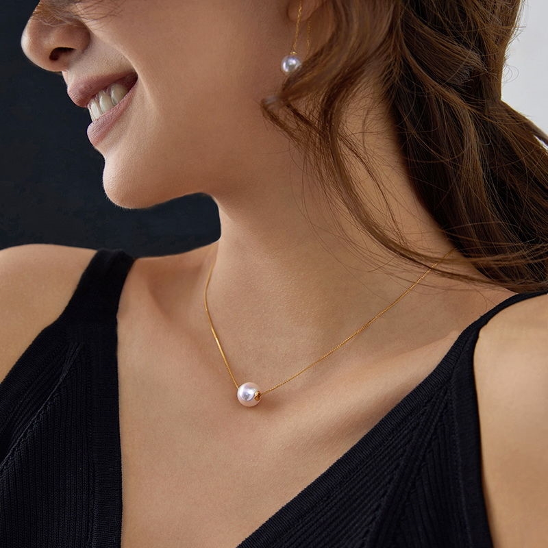 Origin natural pearl necklace 8-9MM positive round 925 silver road pass pearl pendant pendant chain star co-star-Taobao