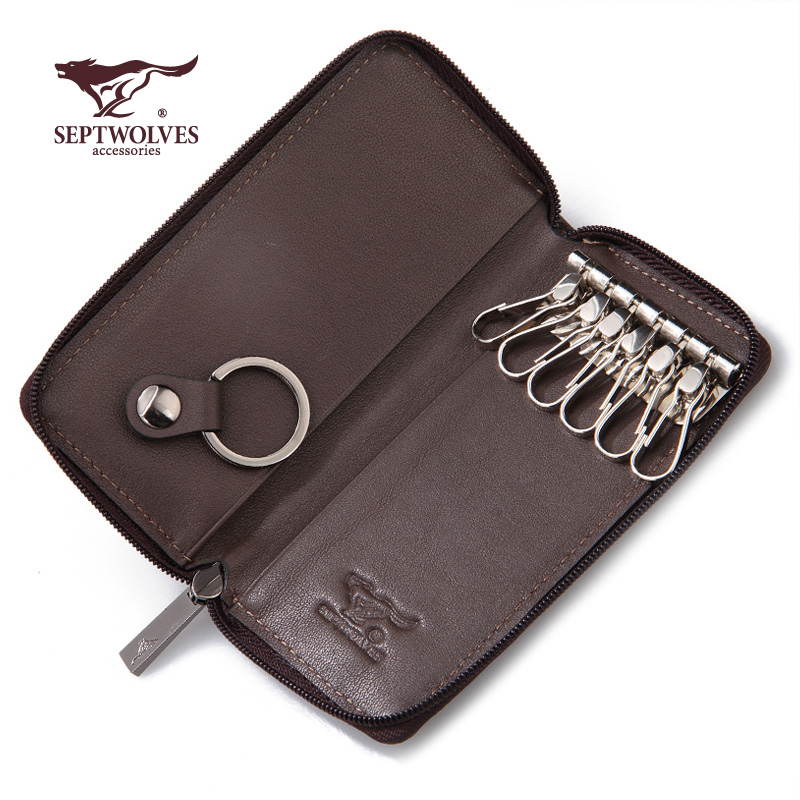 Seven wolf keybag leather - pack men's key button car female cow - skin multifunctional key position