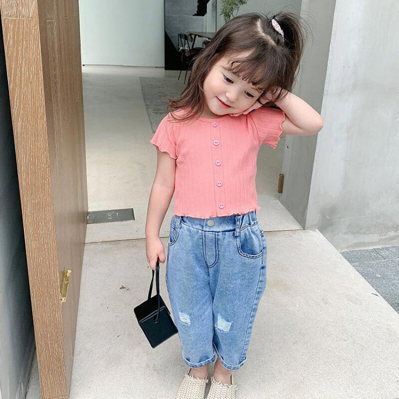 Children's short-sleeved T-shirt 2020 summer new girl Korean version of the foreign top baby breathable versatile summer wear thin