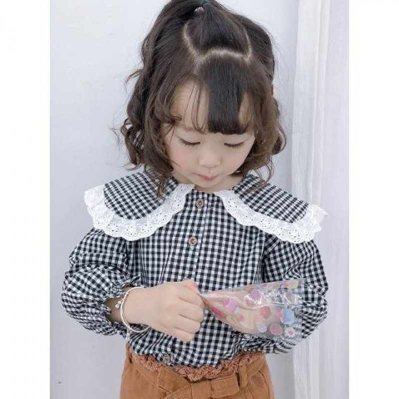 Baby spring shirt 2021 new children's long sleeve shirt large lapel girls plaid shirt children's clothing