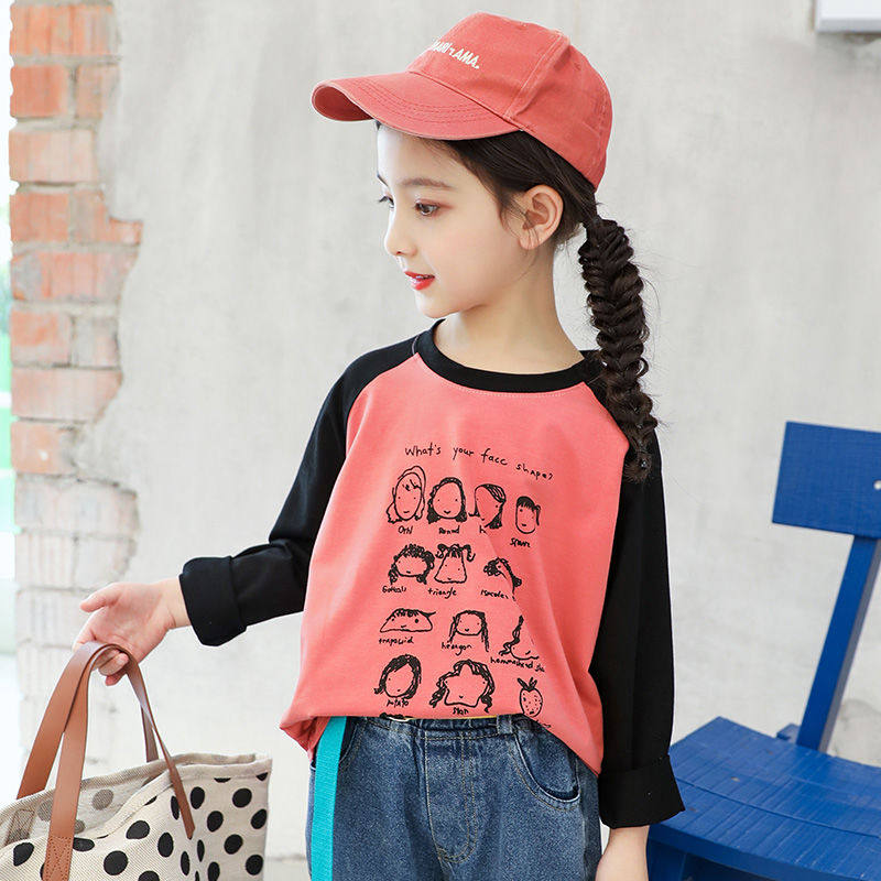 Girl Pure Cotton T-shirt Long Sleeve Child Dress Foreign Pie Girl Grand Boy Spring Autumn Blouse Trendy Spring Beat Undershirt Girl Thin