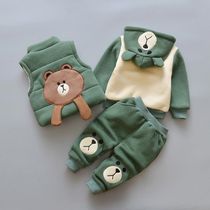 Baby winter suit 0-1234 years old boy boy autumn and winter plus velvet sweater three sets female baby out cotton clothes