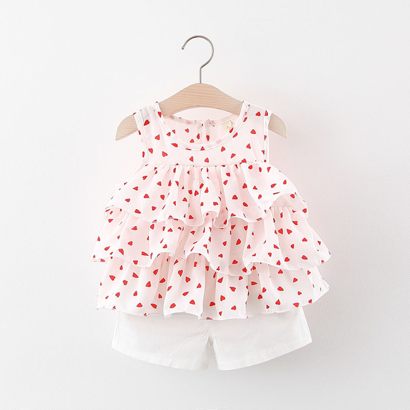 Girls summer vest set 89 months baby foreign princess dress 0123 year old baby girl shorts two-piece set
