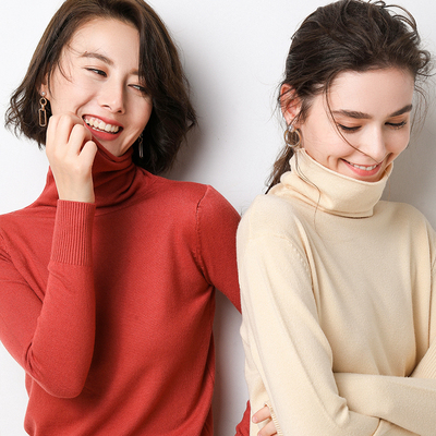 雨媛芸秋冬高领纯色堆领百搭套头毛衣