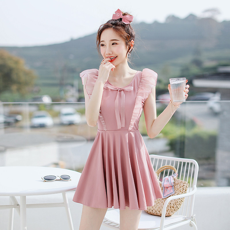 Net red swimsuit women 2021 new belly thin sexy small breasts gather fairy fan Korea ins hot spring