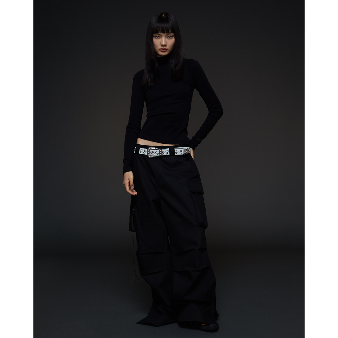 FaxCopyExpress 裤脚开衩黑色工装裤Fax Slit-hem Overalls - Taobao