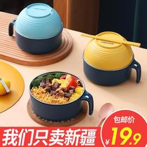 304 Stainless Steel Lunch Box Foam Noodle Bowl single with cover Dormitory Student Soup Bowl Rice Bowl Home Bowl Chopstick Cutlery Suit