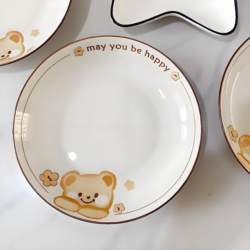 Cartoon Happy Bear For Home 2025 New arrival Deep Plate Ceramic Plate Underglaze Color Round Plate Deep Soup Plate