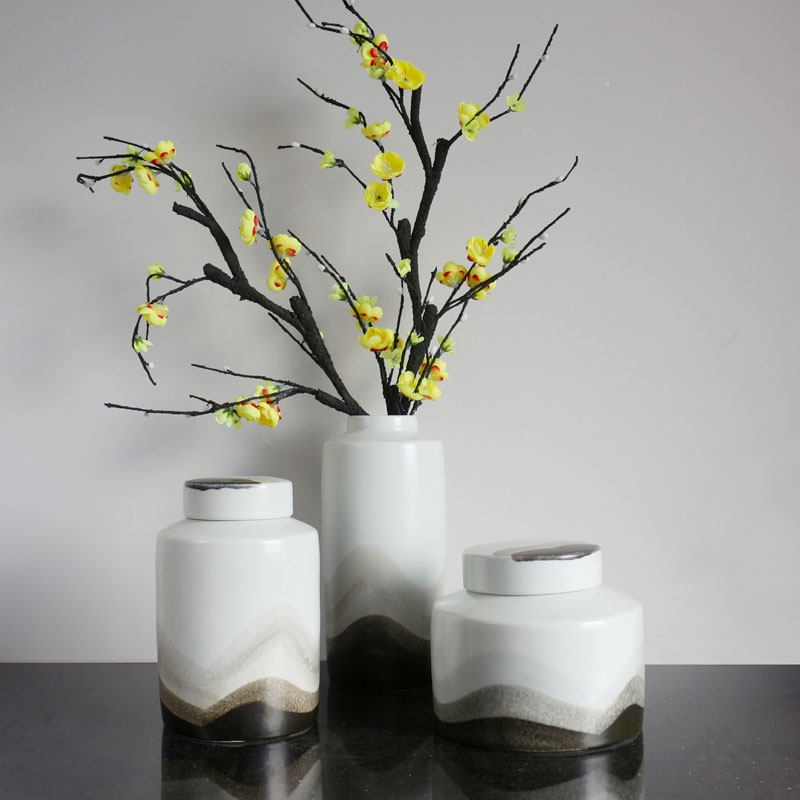 New Chinese-style ceramic storage jar ornaments handmade with lid jar home sample house display center model room soft decoration flower arrangement jar