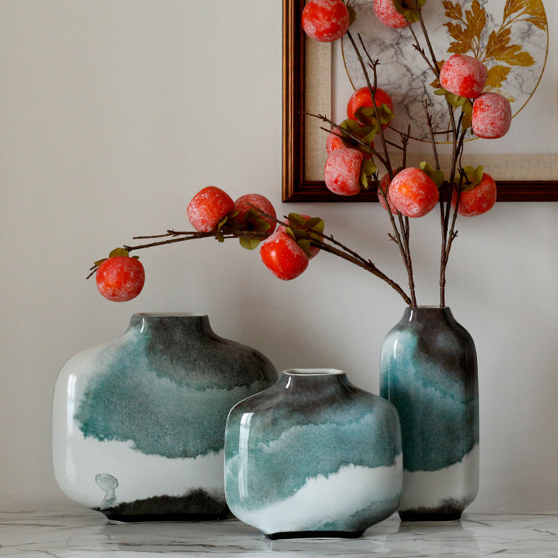 Modern new Chinese ceramic vase swinging piece Living room flower arrangement Dry flower TV cabinet table Xuanguan Home Soft decorations