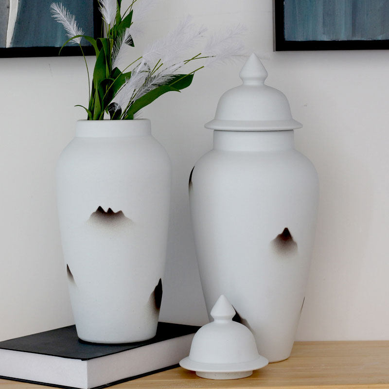 Modern New Chinese Style Home Ceramic Storage Tank Decoration Ornament Retro Frosted Home Decoration Decoration Model Room