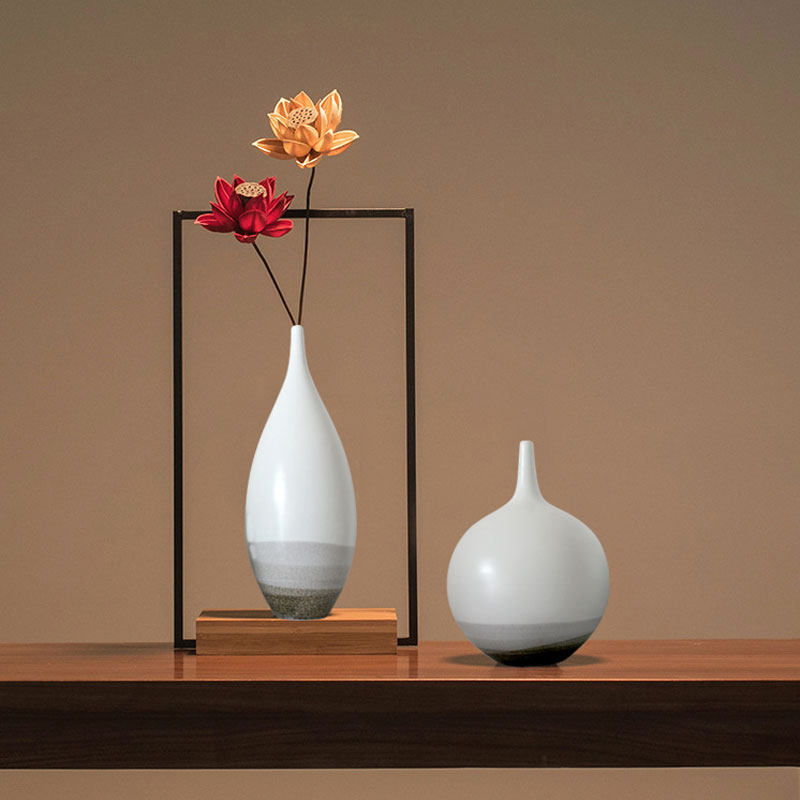 Chinese Style Board Room Small Floral Ware Ceramic Handmade Vase Sample House Display Center Soft Adornment Table Craft Pendulum