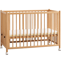 Genji Muyu all solid wood childrens bed home with guardrails widened splicing bed height can be raised and lowered simple crib