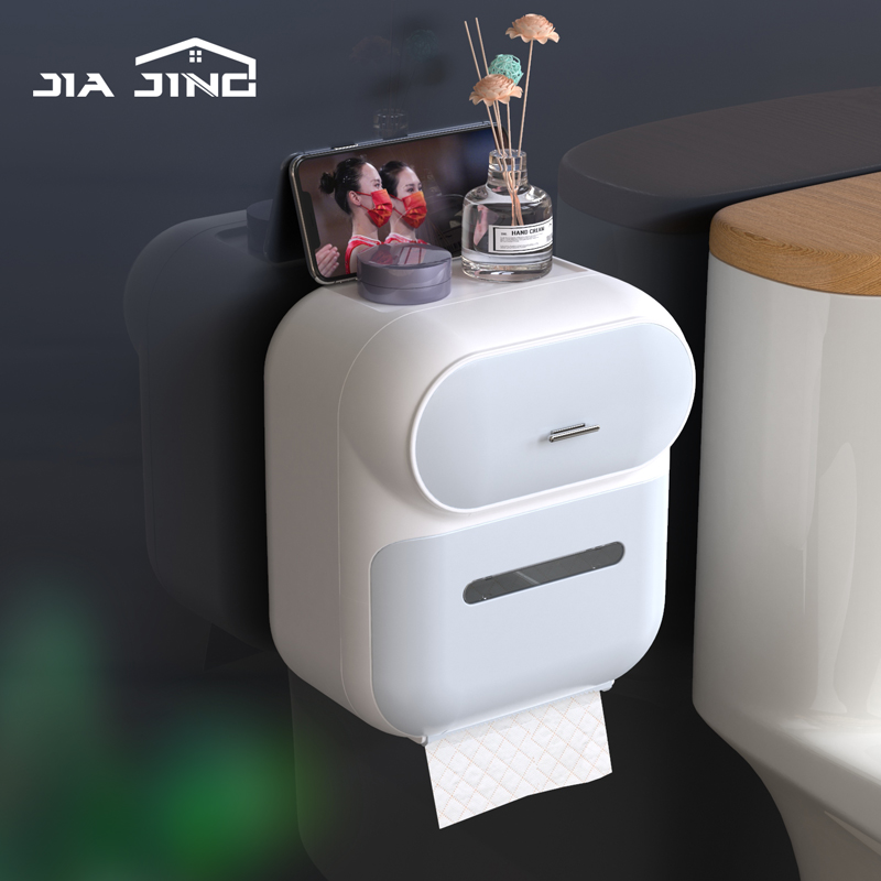 Toilet tissue box pumping paper box wall-mounted punch-free creative toilet roll paper holder storage box bathroom rack