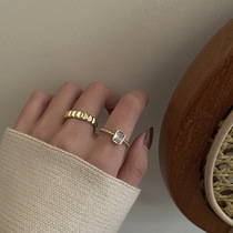 liufa simple ins personalized gear S925 silver ring for women retro fashion micro-set square zircon opening