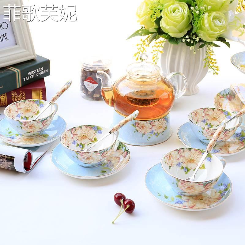 flower teapot set fruit teapot home European afternoon tea tea set heat-resistant glass flower teapot candle 