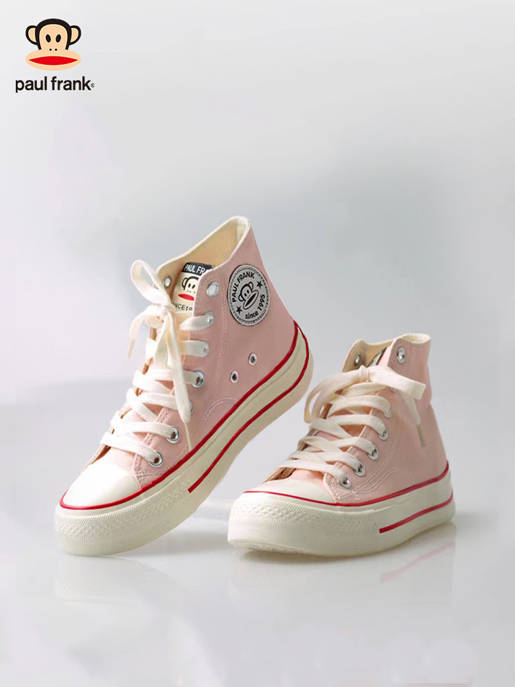 Paul Frank 2026 Summer New High-Top Canvas Shoes Thick-Soled Sneakers Height-Increasing White Shoes Pink Casual Unisex Shoes