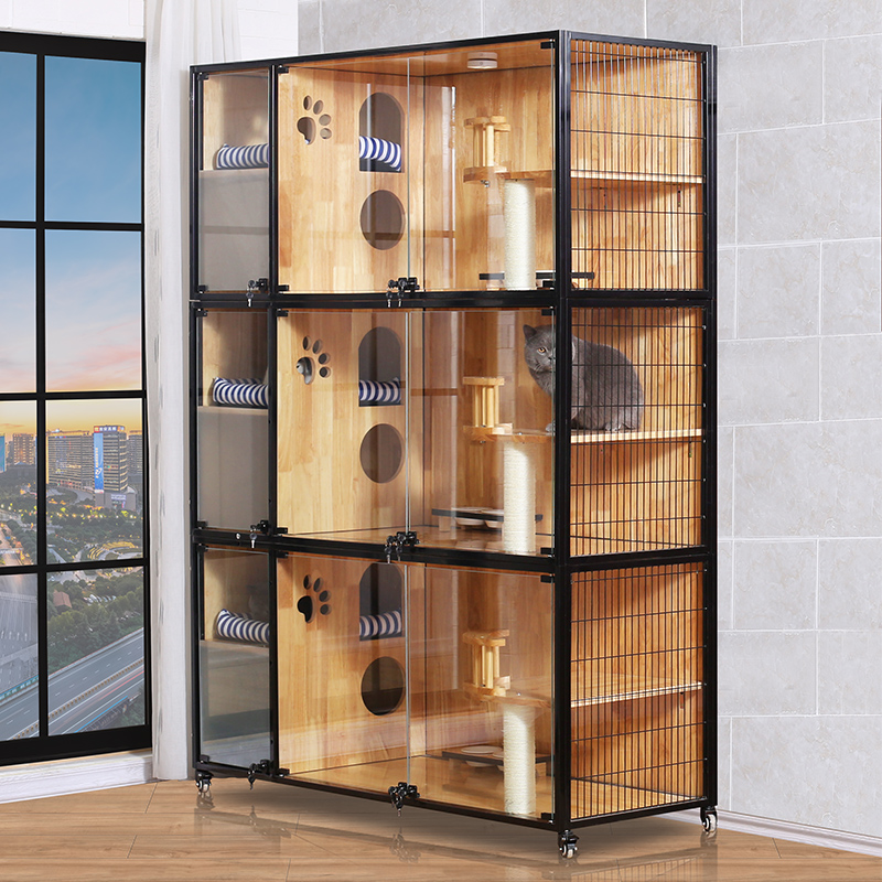 Cat cage Breeding cage Delivery room cat villa foster cage display cabinet Solid wood large free space cat house cat cabinet