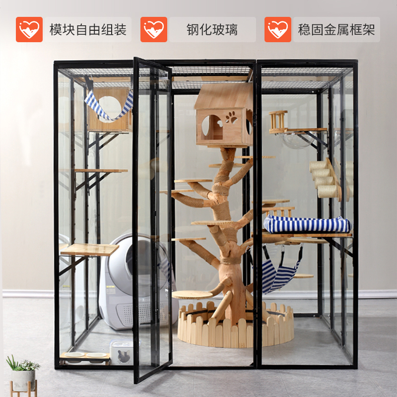 Cat villa Solid wood cat cage Large free space Cat house Pet shop Cat cage villa Luxury cat paradise Indoor