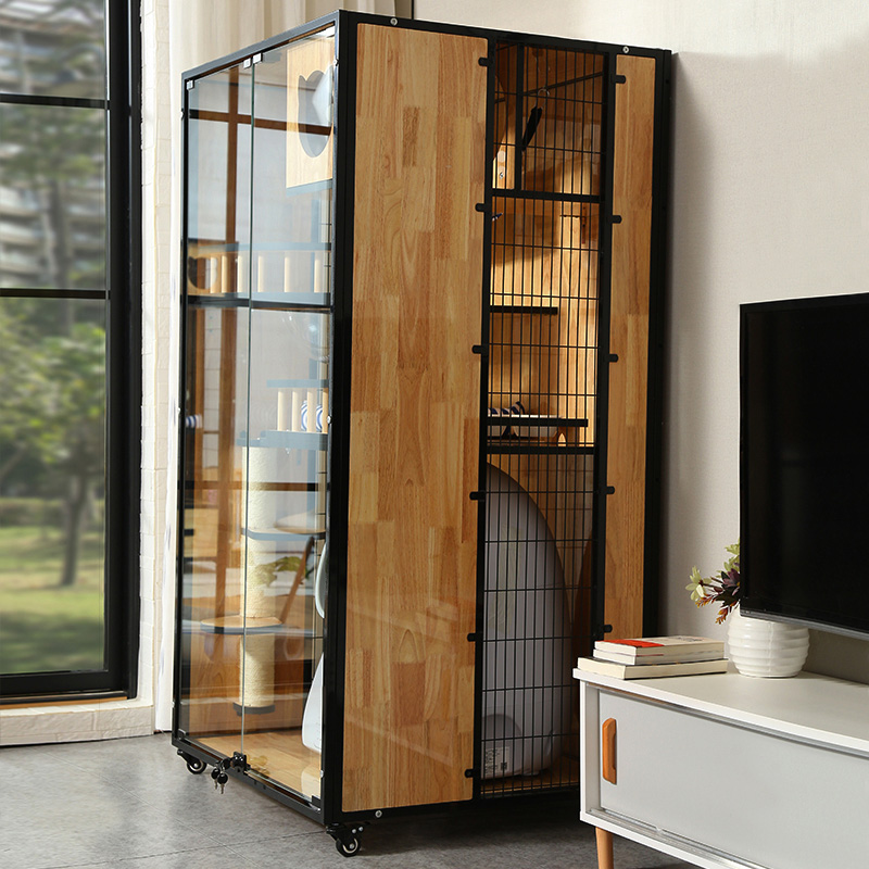 Cat villa Solid wood cat cage Large free space cat nest Cat house can discharge electric cat litter basin Cat cage villa
