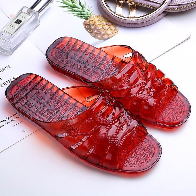Old-Fashioned Crystal Slippers for Middle-Aged Mothers, Flat-Soled Outdoor Wear, Home Non-Slip Soft-Soled Sandals, Women's Summer Bathing Sandals