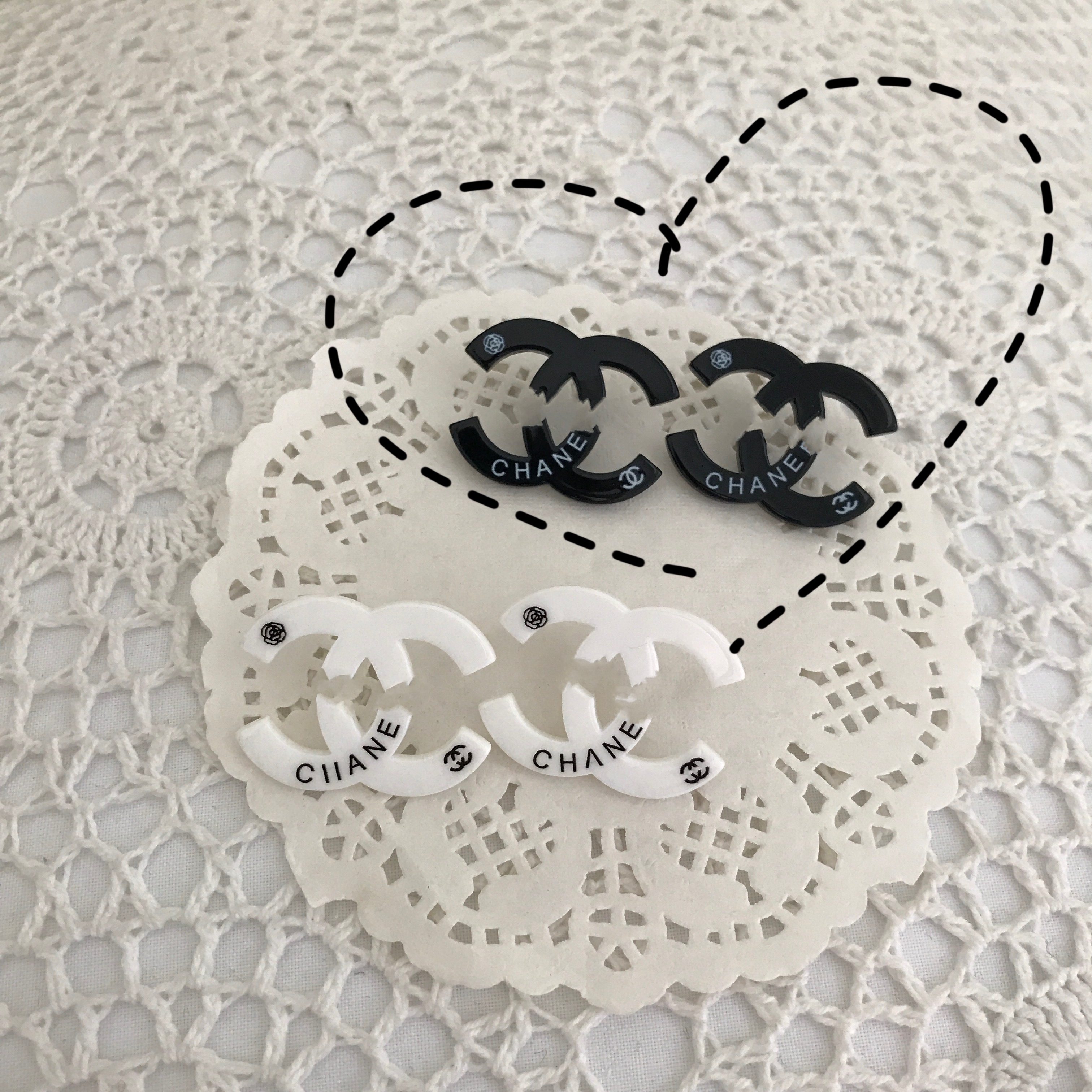 No Return! Big & Black C & Completespecial   Orphan No retreat No change   black and white Acrylic Ear Studs