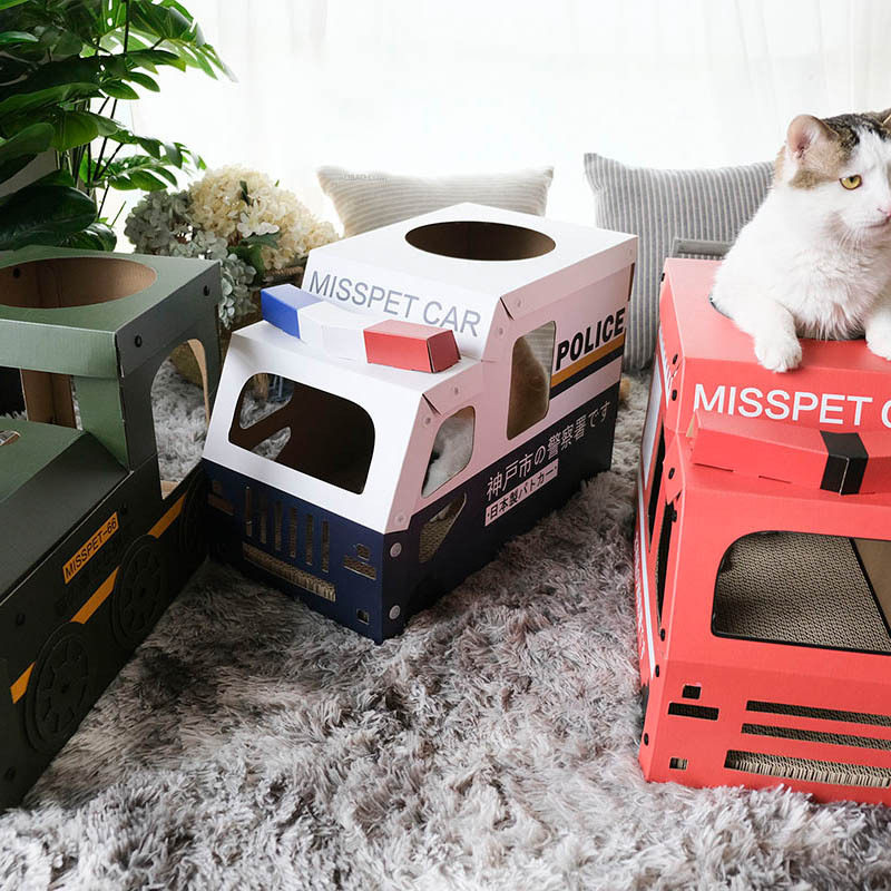 Puff Cat Misspet Car Series Train Fire Truck Police Car Cat Scratch Board Cat Toy Grinding Claw Folding Nest