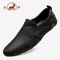 Public Sheep Casual Leather Shoes Men Genuine Leather Head Layer Bull Leather Soft Bottom Mens Bean Shoes 2022 New Summer Mens Shoe Tide