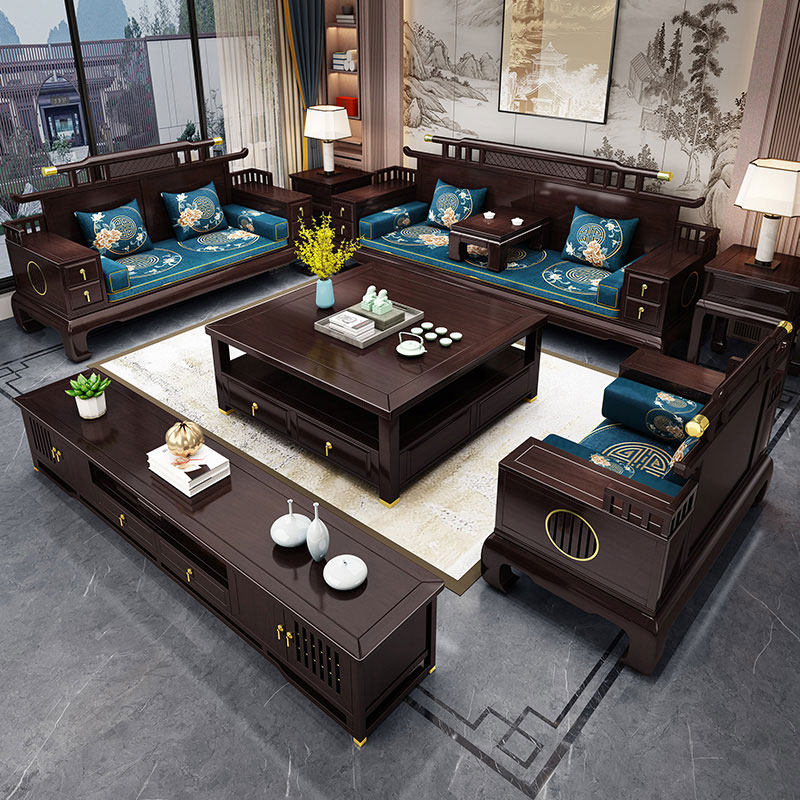 New Chinese style purple gold sandalwood solid wood sofa combination Arhat bed size villa living room winter and summer dual-use furniture