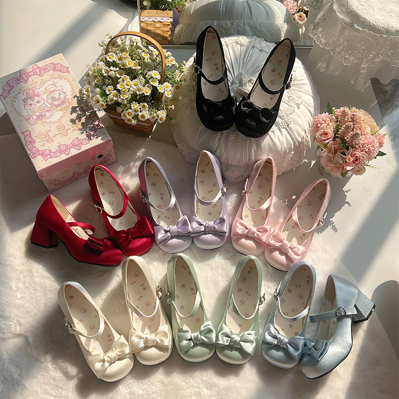 In-Stock Little Milk Fairy [Satin] Luo Xunsen Original Lolita Shoes Mid-Heel Round Toe Cute Lo Shoes Lolita Shoes