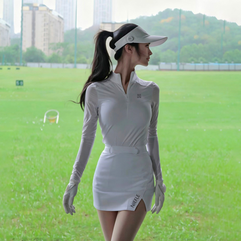 Summer Ice Silk Golf Clothing Women's Stand-Up Collar Long-Sleeved T-Shirt Comfortable Breathable Quick-Drying Moisture-Absorbing Sports Suit Top