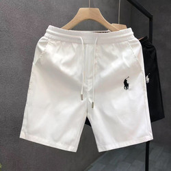 High-End Quality White Printed Casual Shorts for Men, Trendy Thin Five-Point Shorts for Outdoor Wear, New Mid-Length Shorts for Summer 2025