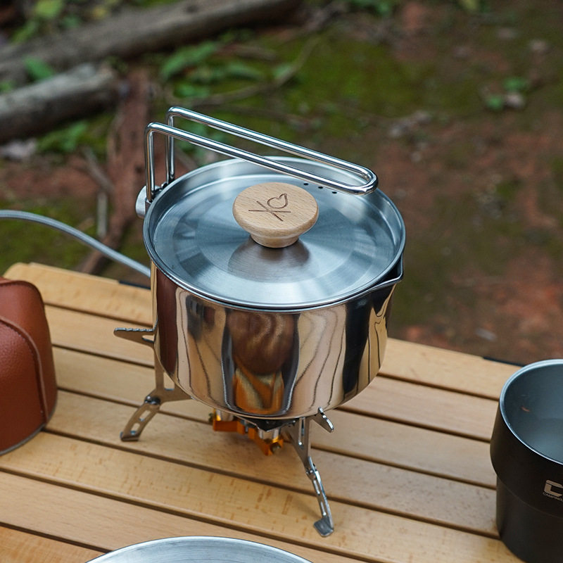 Outdoor kettle camping portable stainless steel open fire coffee pot boiling water pot tea card stove foldable pot
