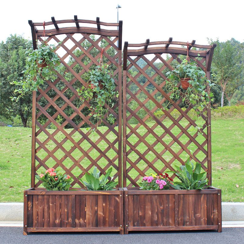 Embalming wood fence grid garden flower case wall decoration climbing rattan rack fence outdoor patio balcony flower shelf partition-Taobao