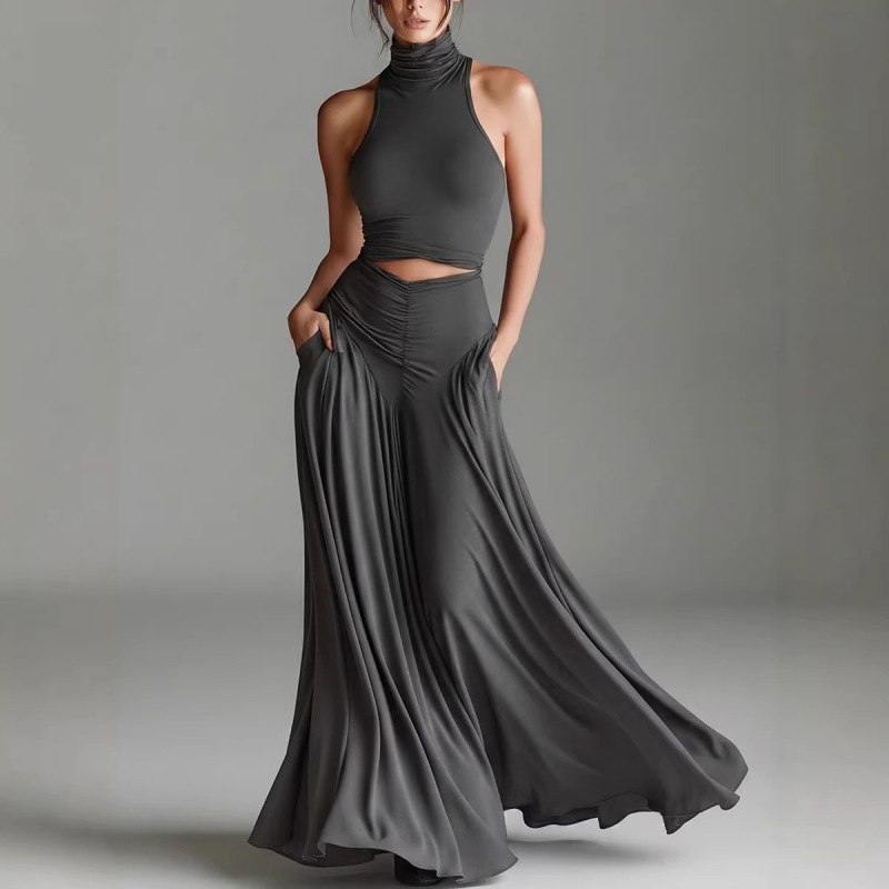 2026 Season European and American Fashion Sleeveless High-Neck Top and Elegant Long Skirt Two-Piece Set