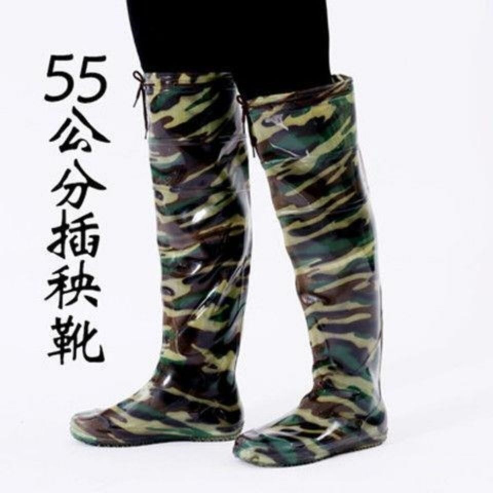 Lower field rice transplanting water shoes paddy field rice transplanting farmland boots men's and women's high-top rain boots soft shoes and socks lace-up over the knee water fishing