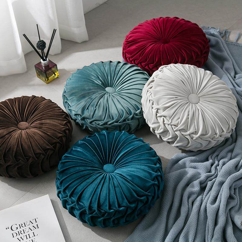 Velvet Pleated Round Floor Cushion Pillow Decorative Sofa
