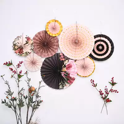 Round paper fan flower folding fan set Holiday shopping mall decoration Birthday party decoration Wedding background wall charm pull flower