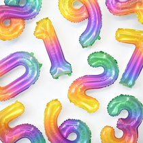 16 Inch Jelly Gradient Color Seven Color Digital Balloon Aluminum Film Children Birthday Digital Party Decoration Scene Arrangement