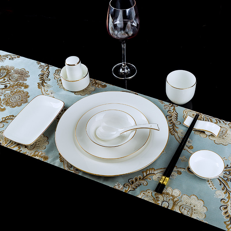 Chinese hotel with dish company unit bone ceramic tableware dining room roundtable suite ceramic custom logo