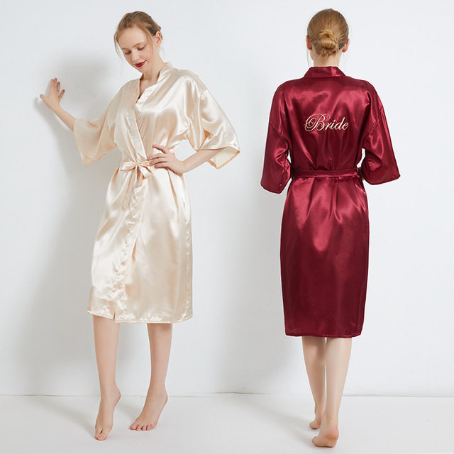Dressing gown wedding female bride bridesmaid group ice silk wedding pajamas nightgown red bathrobe female long version summer thin section