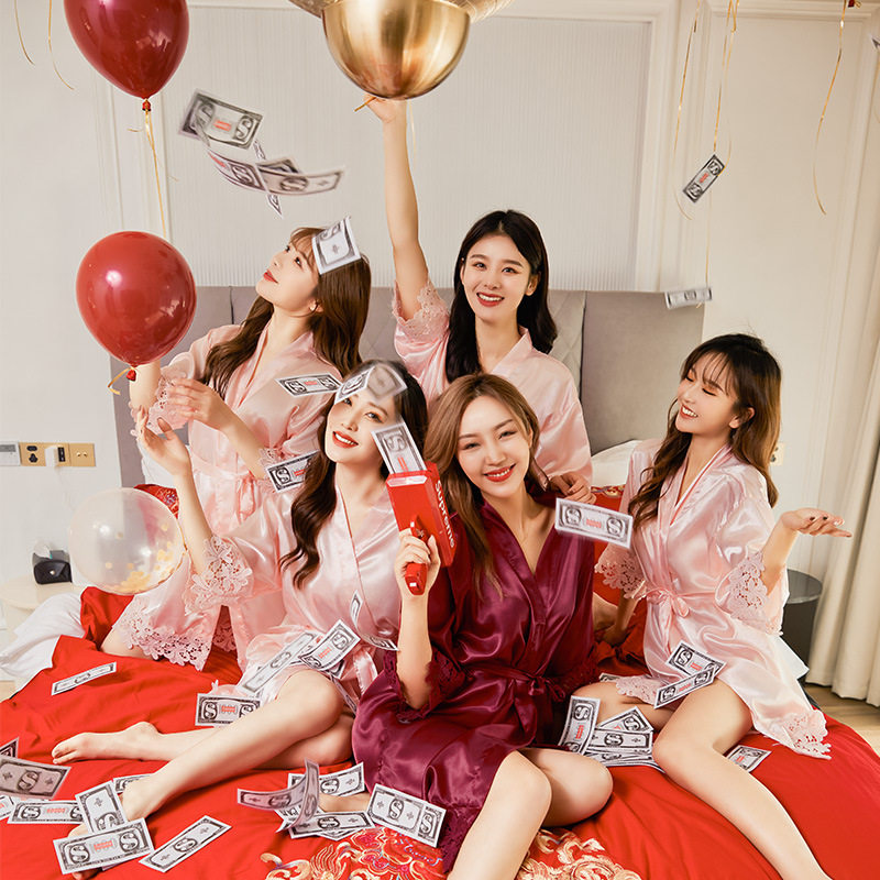 Morning gown female bride bridesmaid wedding wedding boudoir honey group silk pajamas nightgown bathrobe female long section custom gift