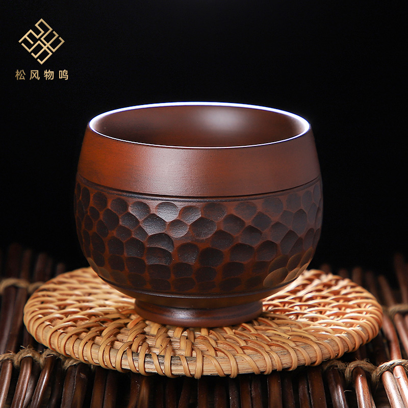 Fully handmade hammer pattern master cup personal special kung fu tea cup ceramic cup purple pottery tea cup single cup purple sand men
