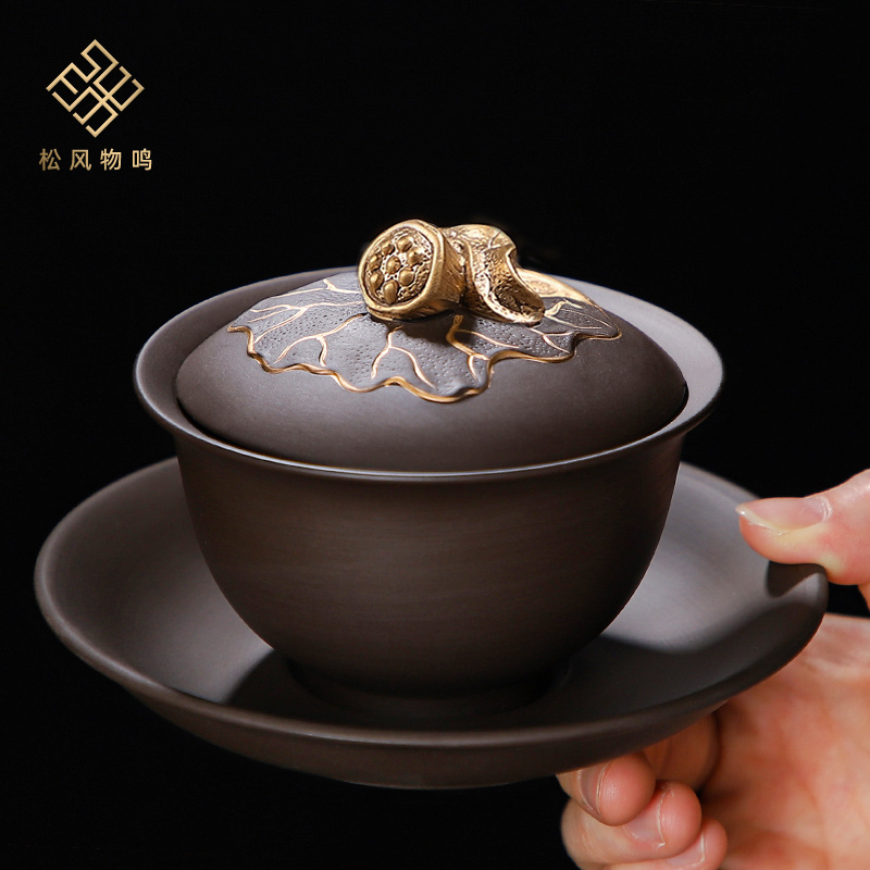 Purple Sand Three-tall cup Large handmade single simple tea kung fu tea bowl with high-end retro