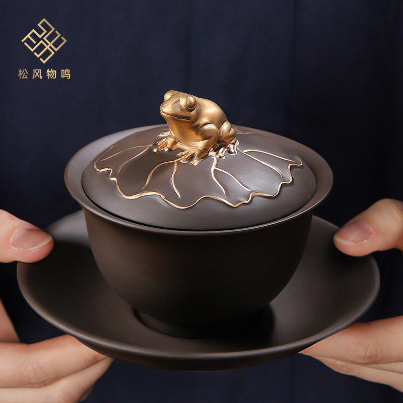 Zisha Sancai Gaiwan Tea Cup Large Handmade Single Simple Kung Fu Tea Set Tea Bowl with Lid High-end Three Forts