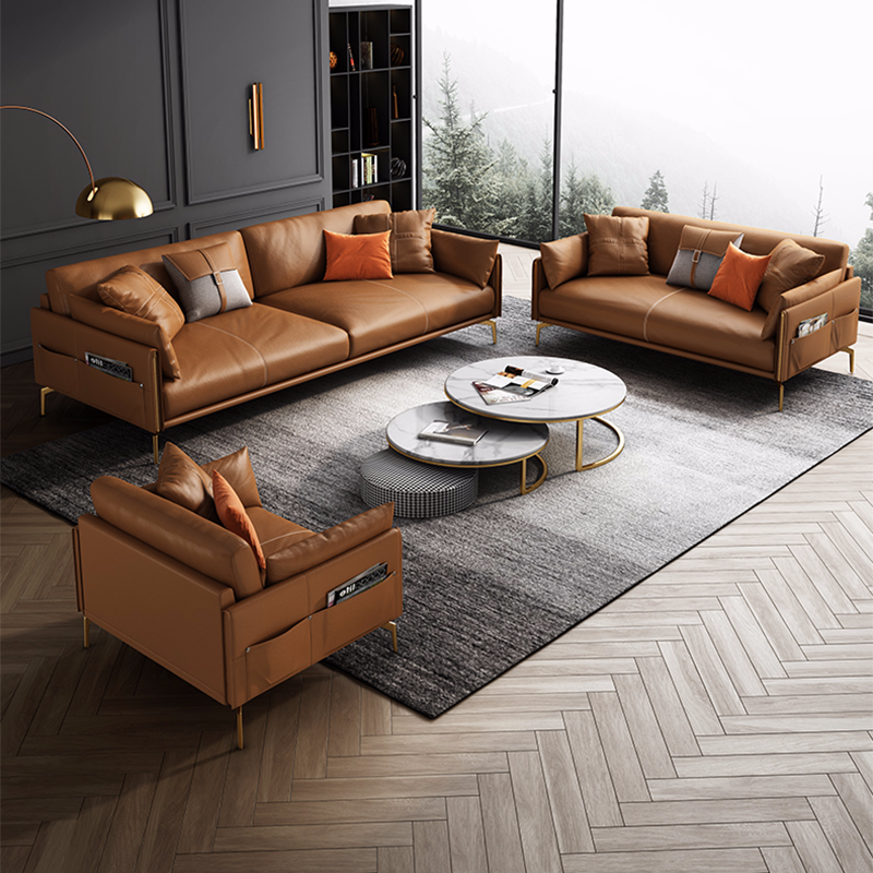 Office sofa coffee table combination leather simple modern business reception office sofa Italian minimalist three-seat
