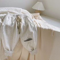 Korean childrens fake hole casual loose pants 2022 spring new boys and girls gray sweatpants