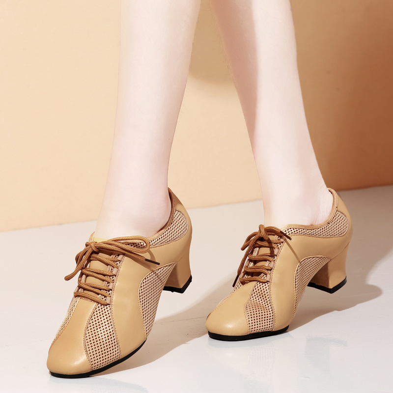 Dance Kirin New Ladies Summer Cowhide Mesh Surface Soft Bottom Teacher Sailor Square Dance Shoes Modern Dance Shoes