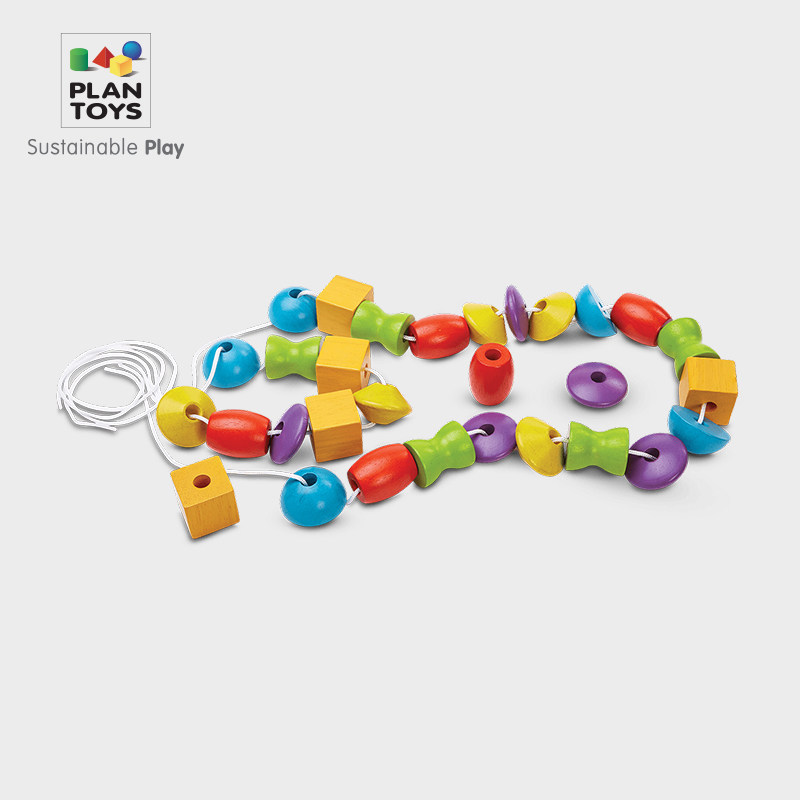 (Official Direct Sale) plantoys5381 Shape Threading Game String Beads Shape Cognition Puzzle Wooden Toys