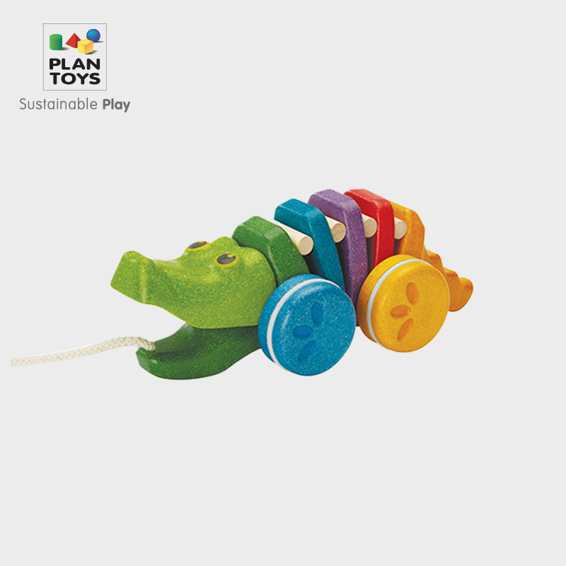 (Official Direct Sales) Baby schoolwalk drag crocodile imports plantoys wooden children pull-rope traction toy